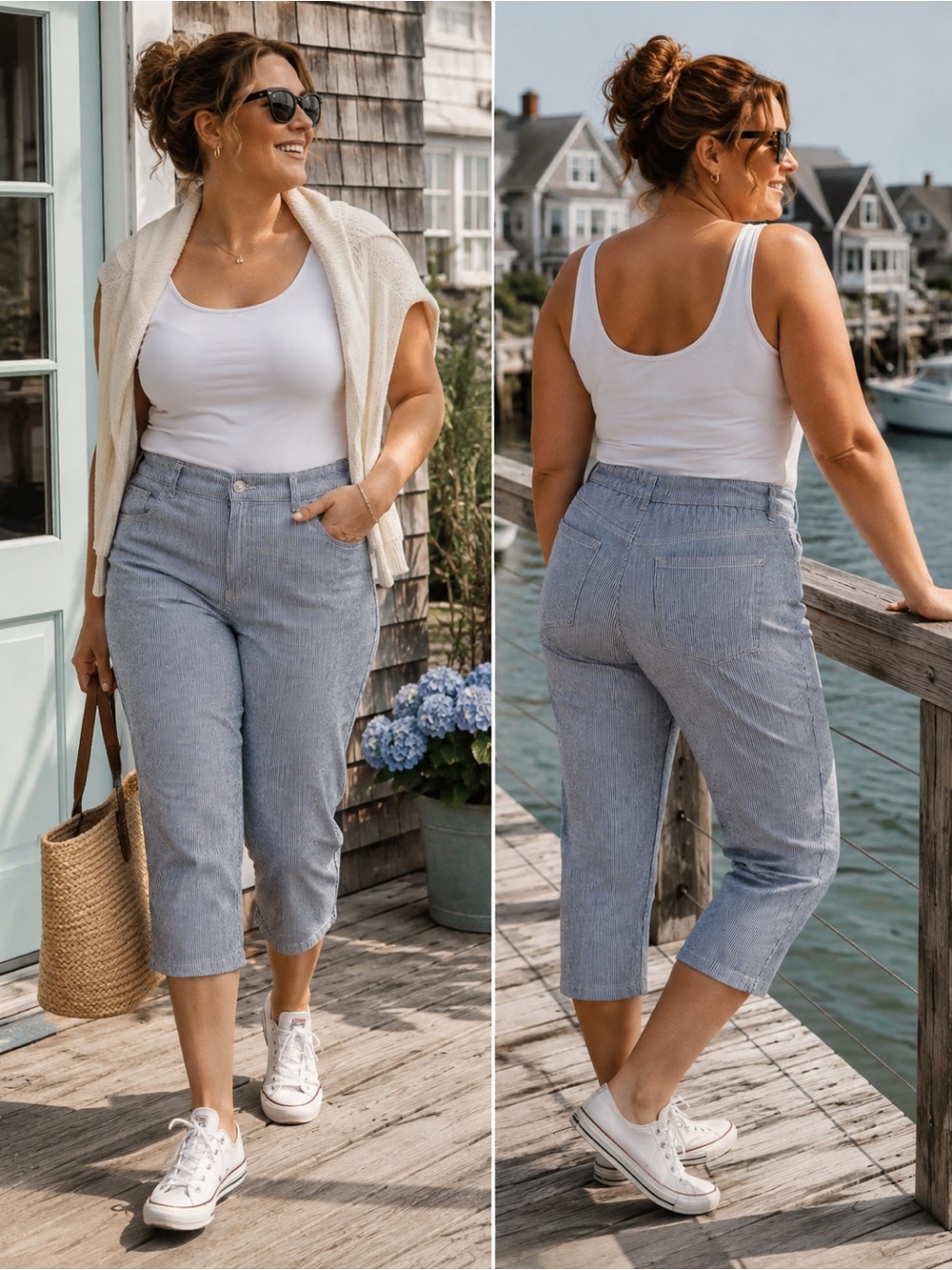 Christopher & Banks Navy and White Striped Petite Trousers